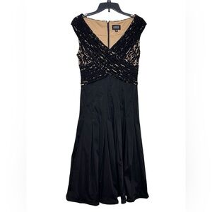 Adrianna Papell Black Lace Pleated Midi Dress Sleeveless Cocktail Party Size 6